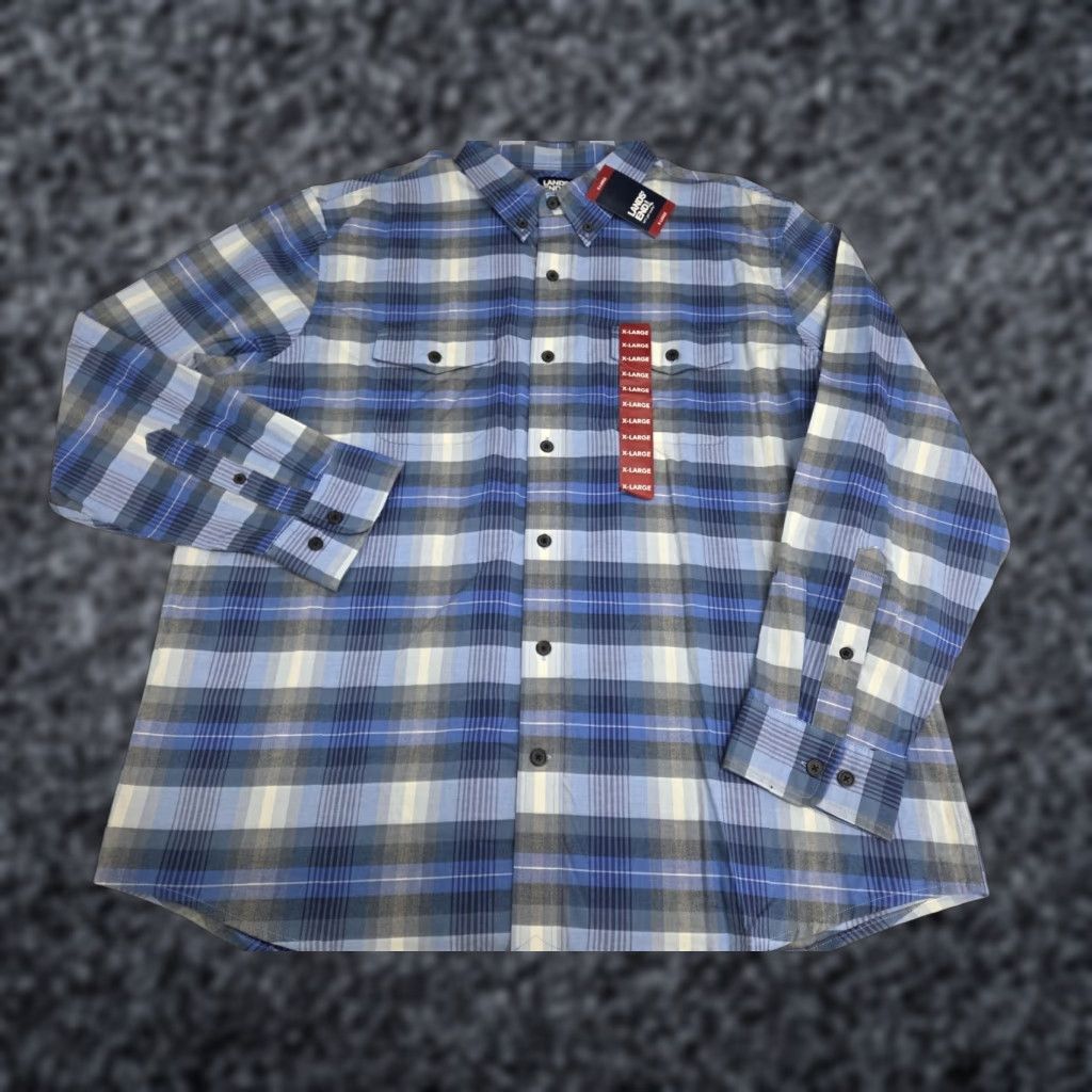 Lands' End Lands' End Men's Button-Up Shirt XL Blue Plaid Long Sleeve Regular Fit Size US XL / EU 56 / 4 - 1 Thumbnail