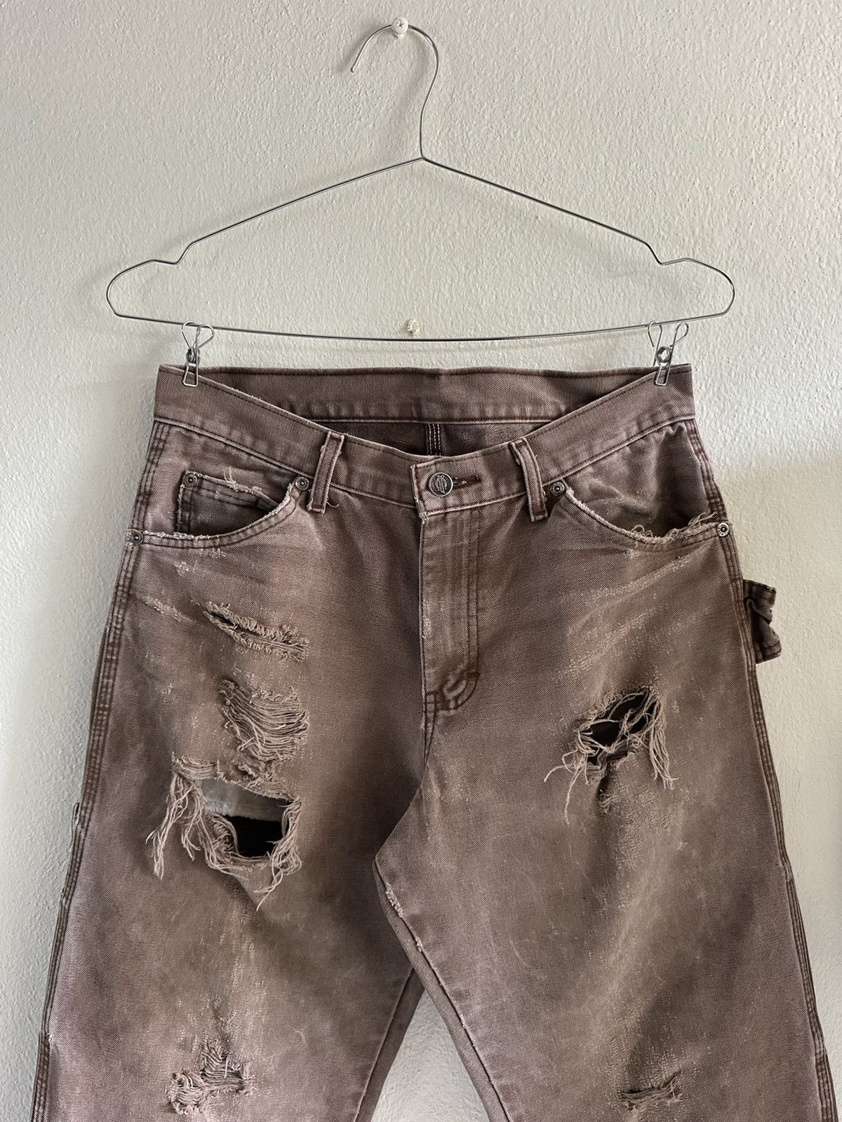Dickies (31x30) Trashed Dickies Carpenter Pants Dark Brown Size US 31 - 1 Thumbnail