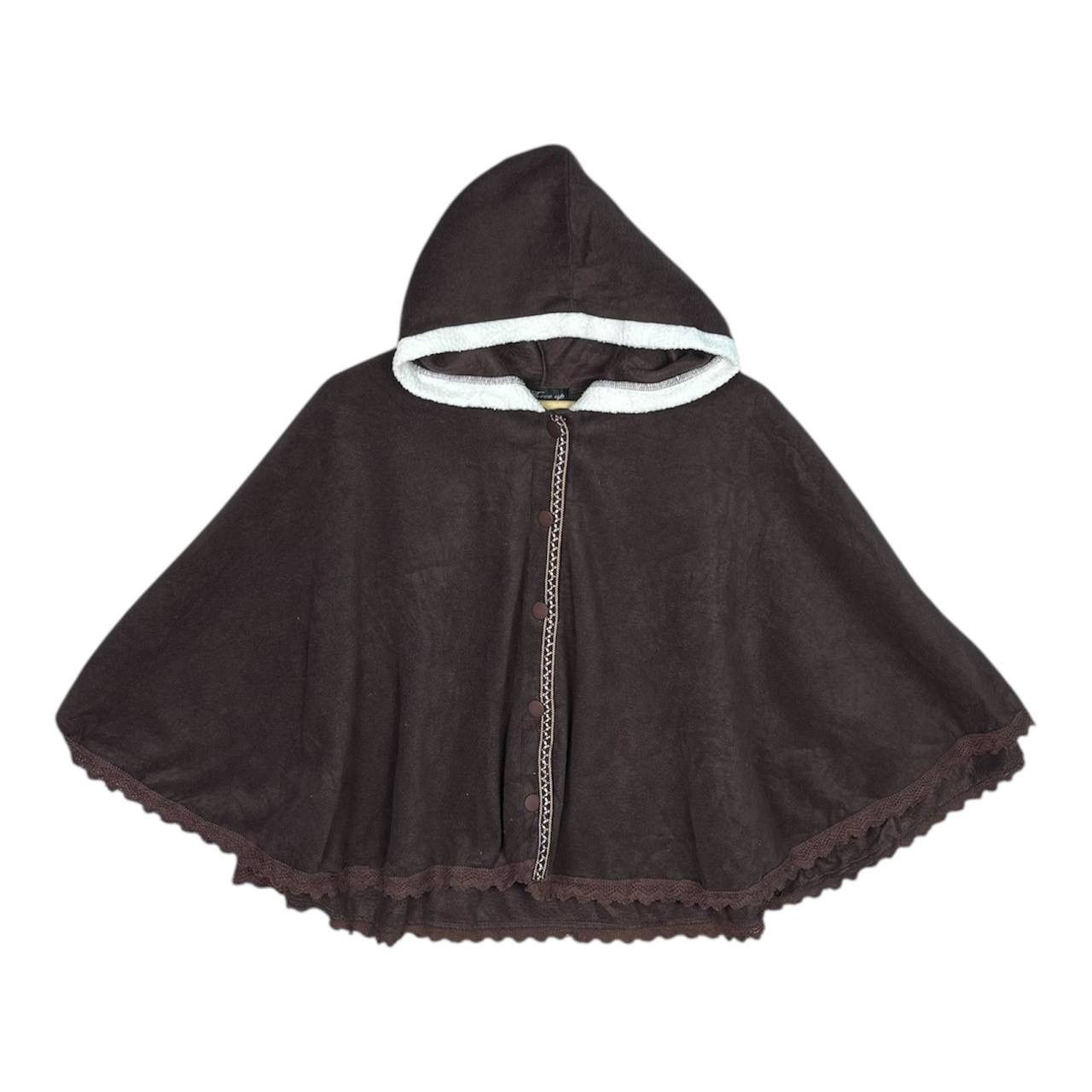Japanese Brand THREE UP Brown Faux Shearling Hooded Cape Poncho Y2K Size US M / EU 48-50 / 2 - 1 Thumbnail