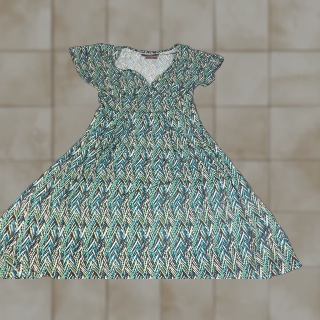 Vintage To the Max Womens Dress S Green A-Line Knit Polyester Mock Neck Short Sleeve Crochet Knee Length Pullover Stretch Geometric Size S / US 4 / IT 40 - 1 Thumbnail