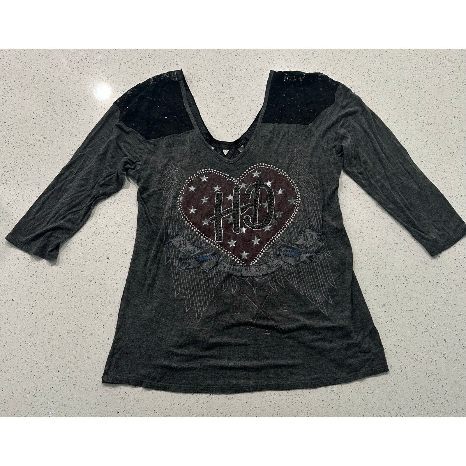 Harley Davidson Harley-Davidson heart rhinestone shirt Size XL Size XL / US 12-14 / IT 48-50 - 1 Thumbnail
