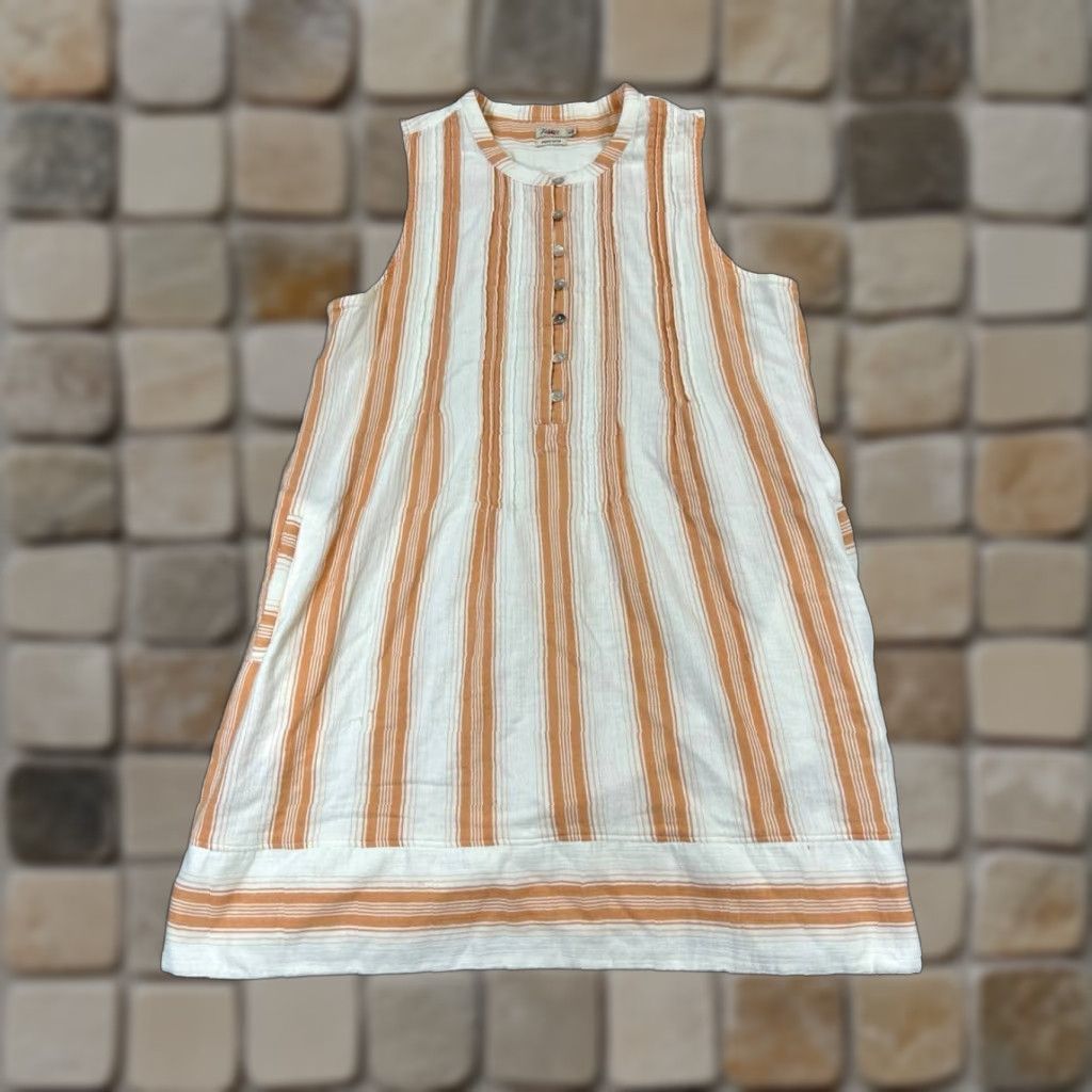 VINTAGE Faherty Women's Dress Sleeveless Cotton Short Summer Spring Orange Sheath Casual Travel Women