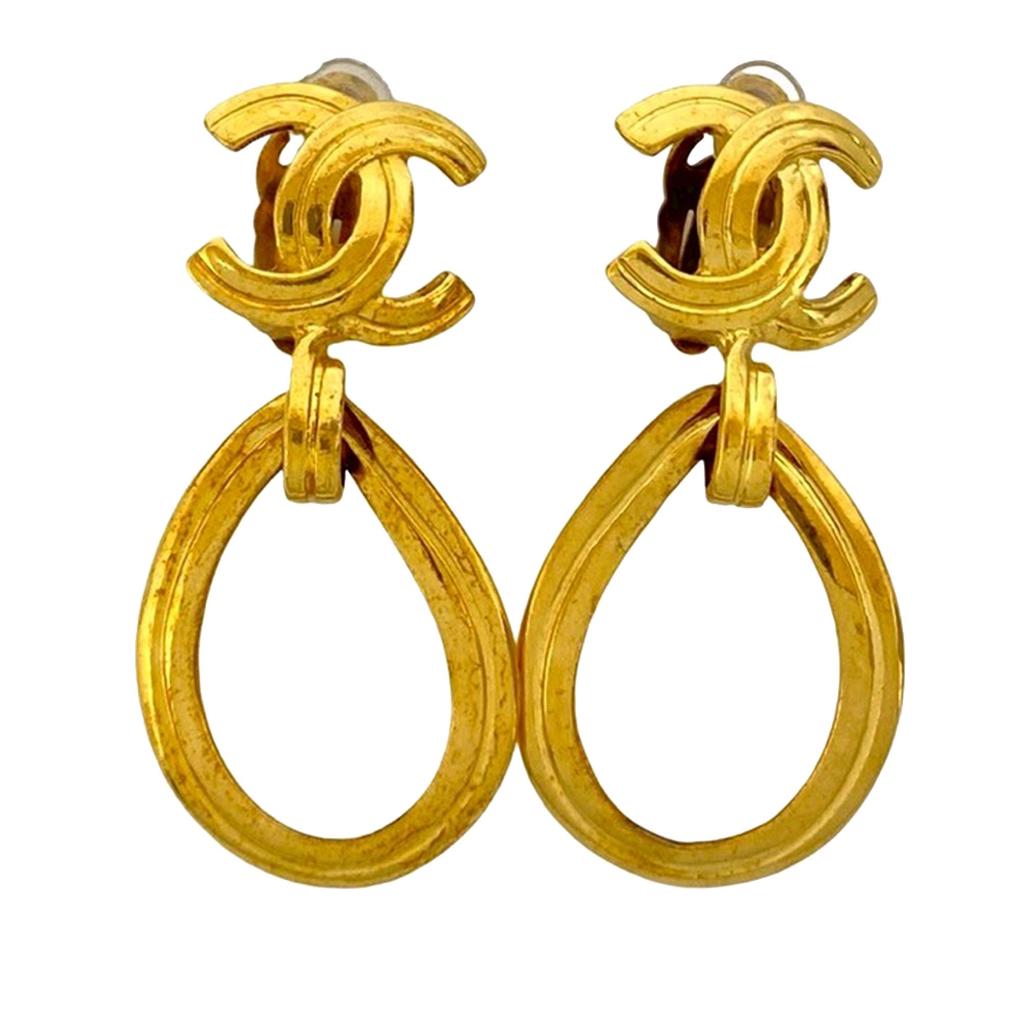 Chanel Chanel CC Gold Plated Loop Drop Clip On Earrings Size ONE SIZE - 1 Thumbnail