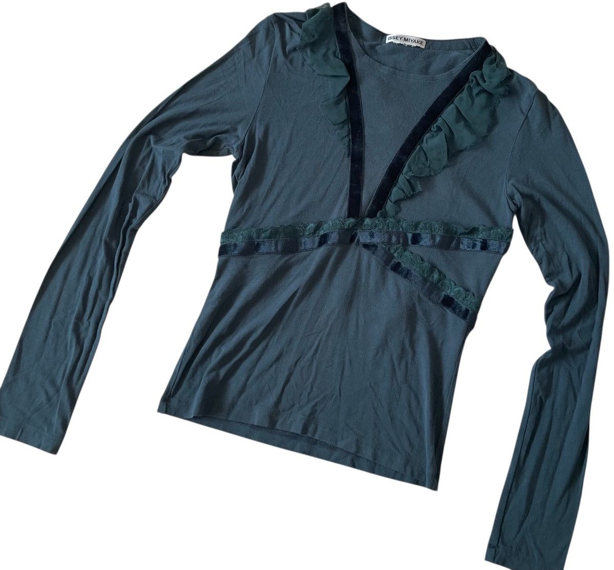 Issey Miyake Vintage issey miyake ruffled green longsleeve Size S / US 4 / IT 40 - 3 Thumbnail