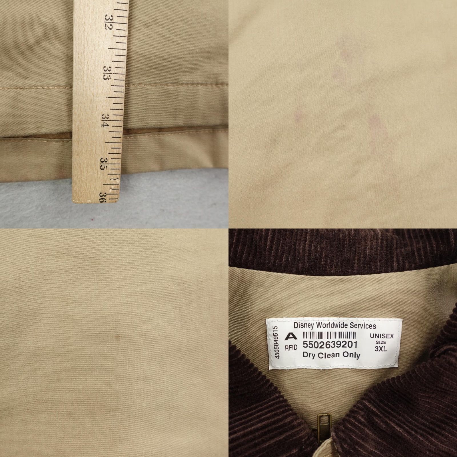 Disney VINTAGE Disney Jacket Cast Member Coat 3XL Tan Corduroy Collar Cotton Canvas Beige Men Zip Pockets 90s/Disney World Style Size US XXL / EU 58 / 5 - 8 Thumbnail