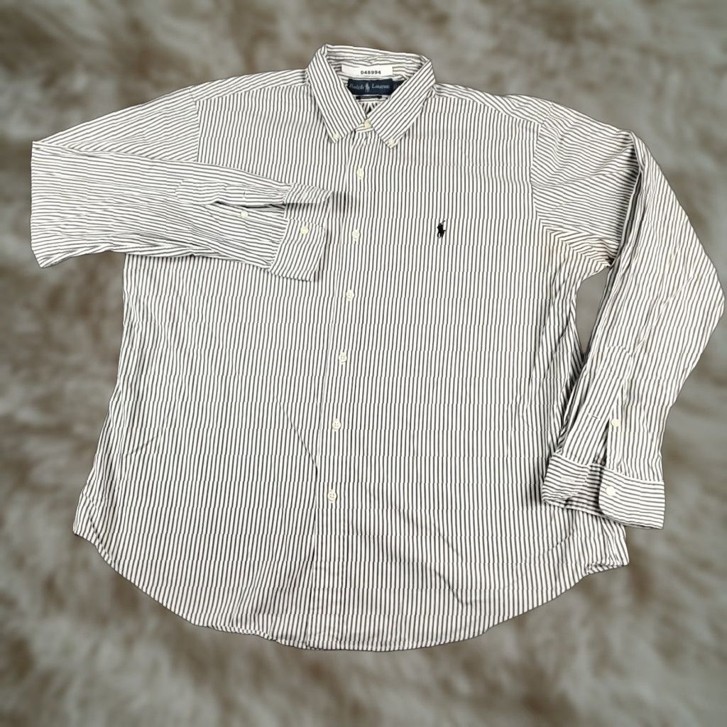 Ralph Lauren Ralph Lauren Shirt Mens XL Gray Striped Cotton Button-Down Long Sleeve Size US XL / EU 56 / 4 - 1 Thumbnail