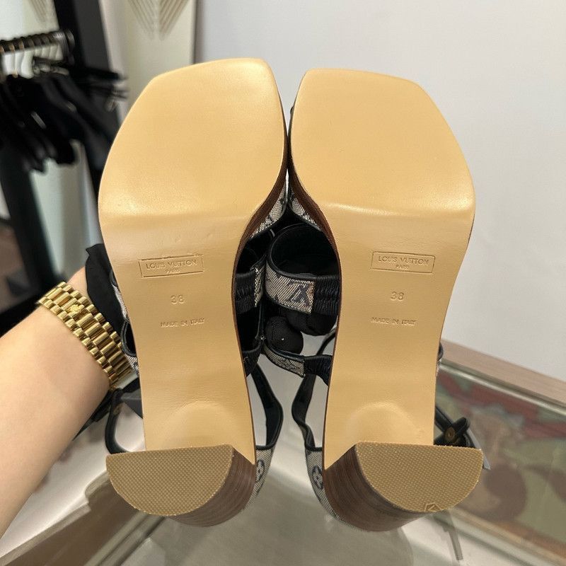 Louis Vuitton Louis Vuitton Classic Logo Denim High Heel Sandals -2508 Size US 7 / IT 37 - 6 Thumbnail