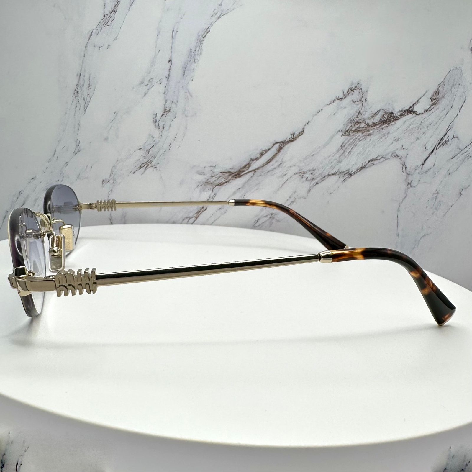 Miu Miu New MIU MIU Sunglasses Oval MU A54S Gold Rimless Gradient Size ONE SIZE - 5 Thumbnail