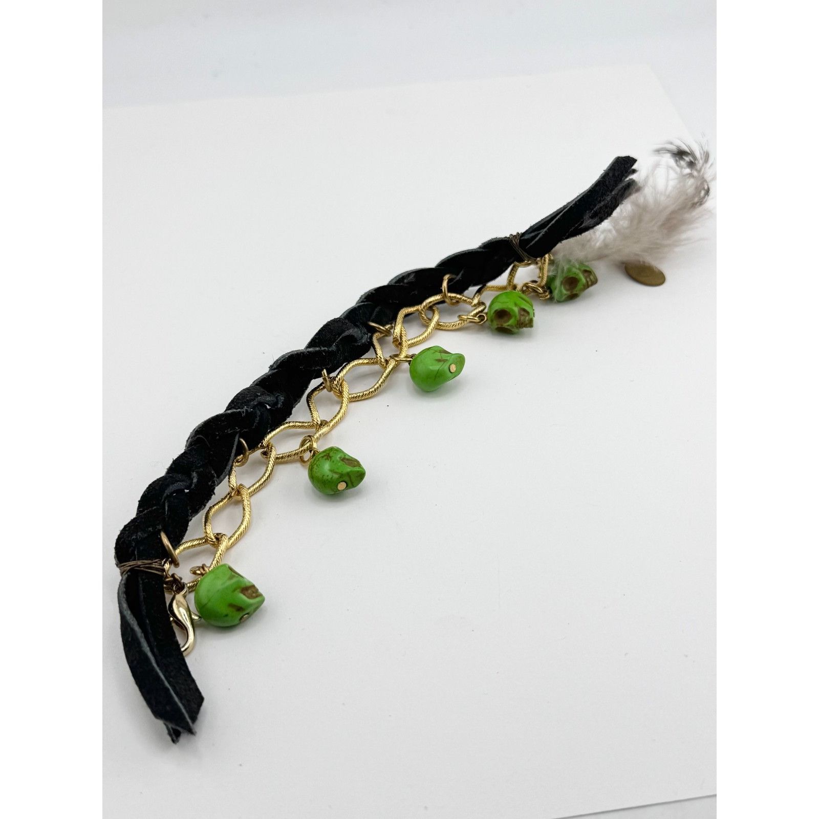 Vintage Vintage suede braided Halloween green Howlite stone skull ch Size ONE SIZE - 4 Thumbnail