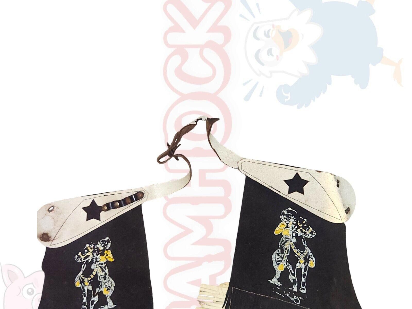 Designer Vintage Western Fringe Chaps Black Suede White Leather Kids Size ONE SIZE - 7 Thumbnail