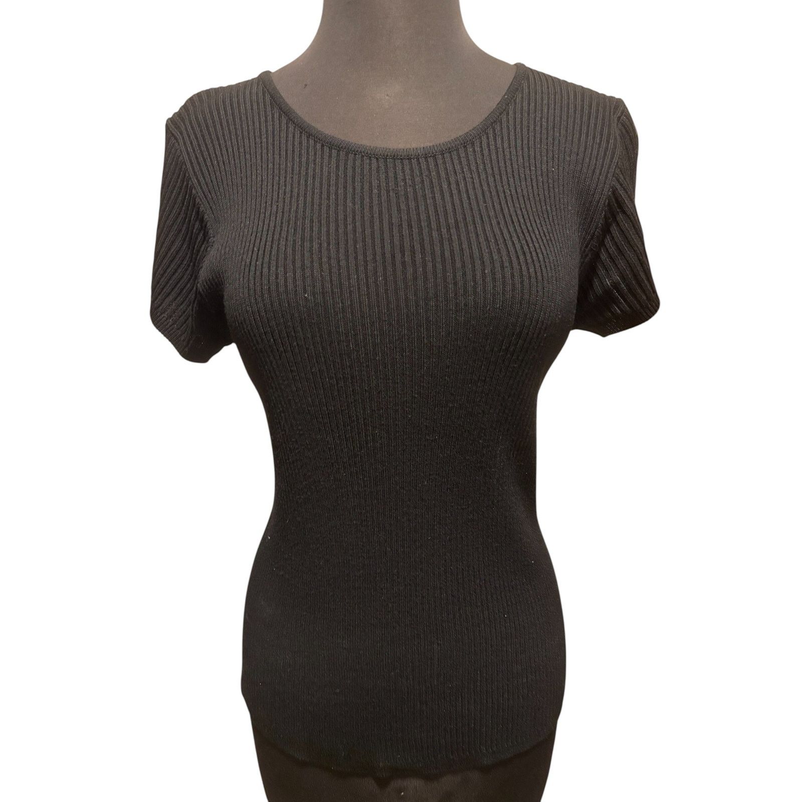 Ellen Tracy Ellen Tracy Linda Allard Black Ribbed Short Sleeve Vintage Size S / US 4 / IT 40 - 1 Thumbnail