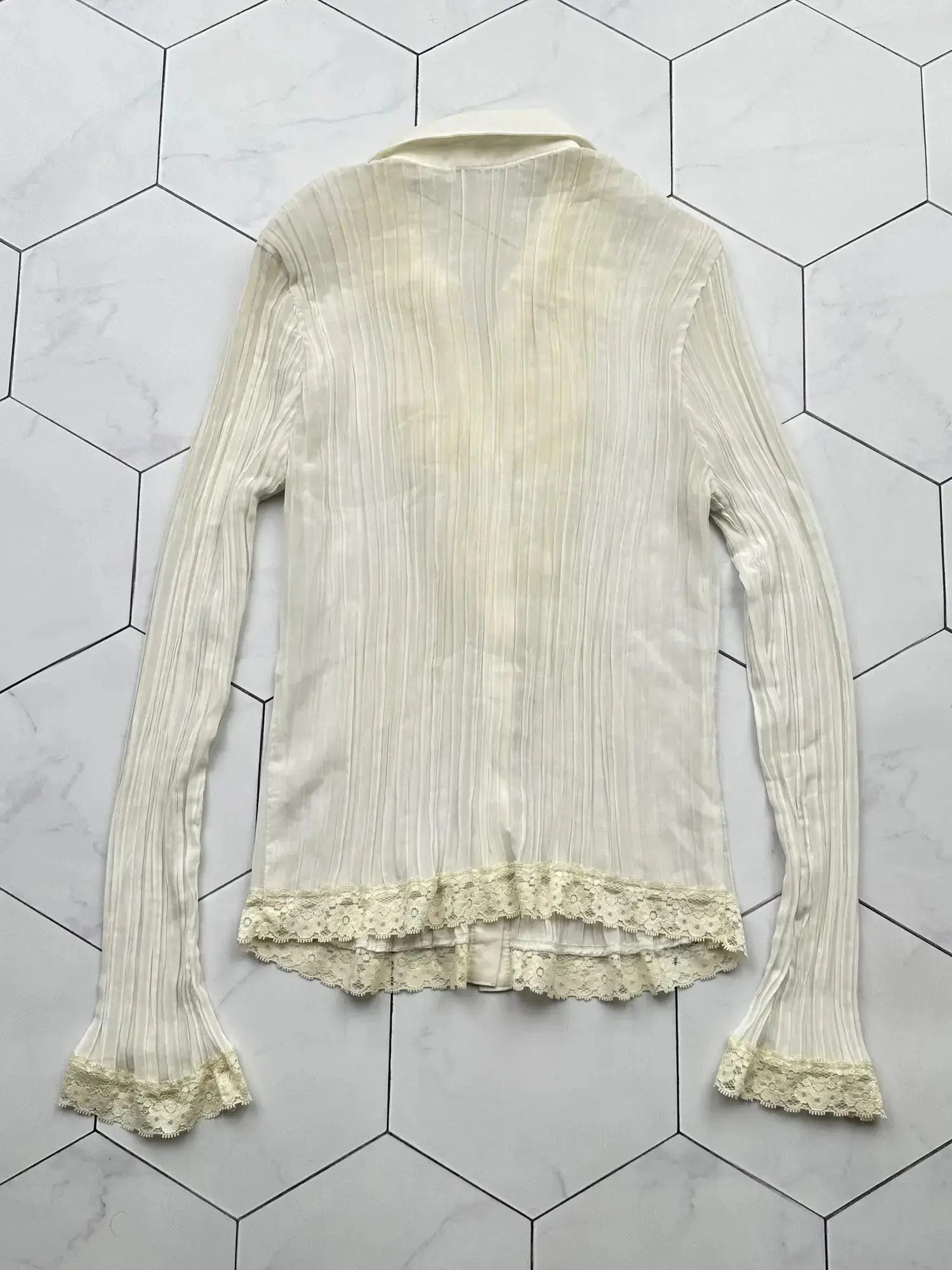 Japanese Brand Vintage Mesh Plisse Blouse (B534)E2 Size S / US 4 / IT 40 - 6 Thumbnail