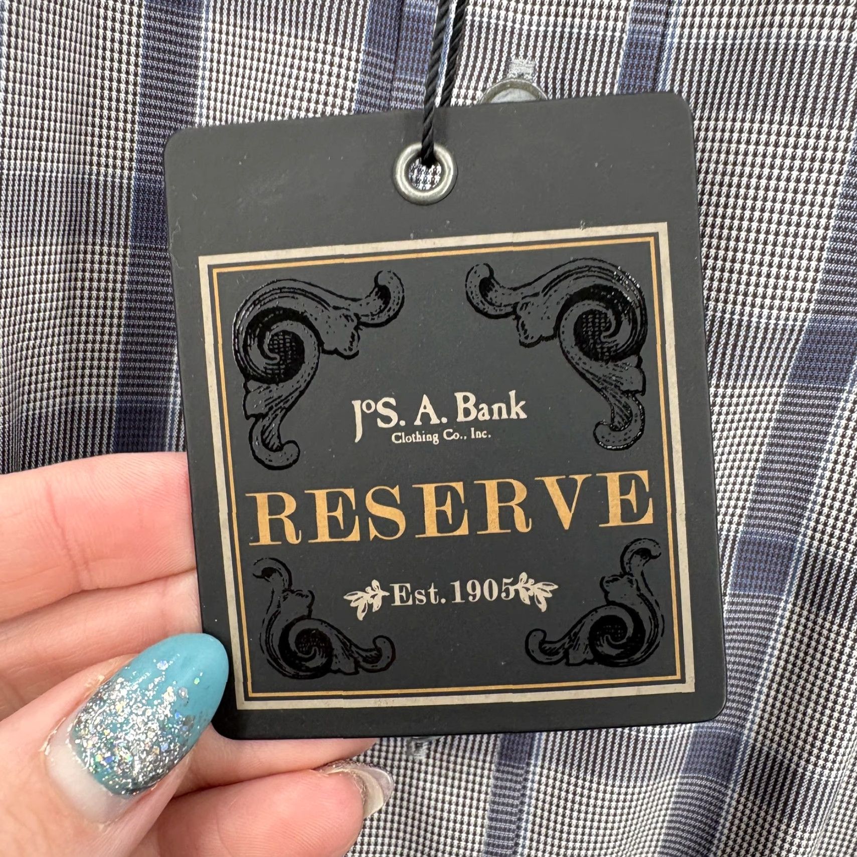 Jos. A. Bank Jos A Bank Reserve Dress Shirt Mens 2XL 38/39 Blue Plaid Egyptian Cotton NWT Size 48R - 7 Thumbnail