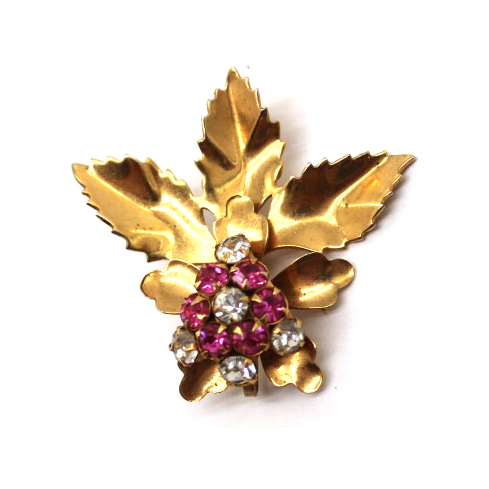 Other Vintage Rhinestone Flower Brooch Pin Gold Tone Leaves Size ONE SIZE - 1 Thumbnail