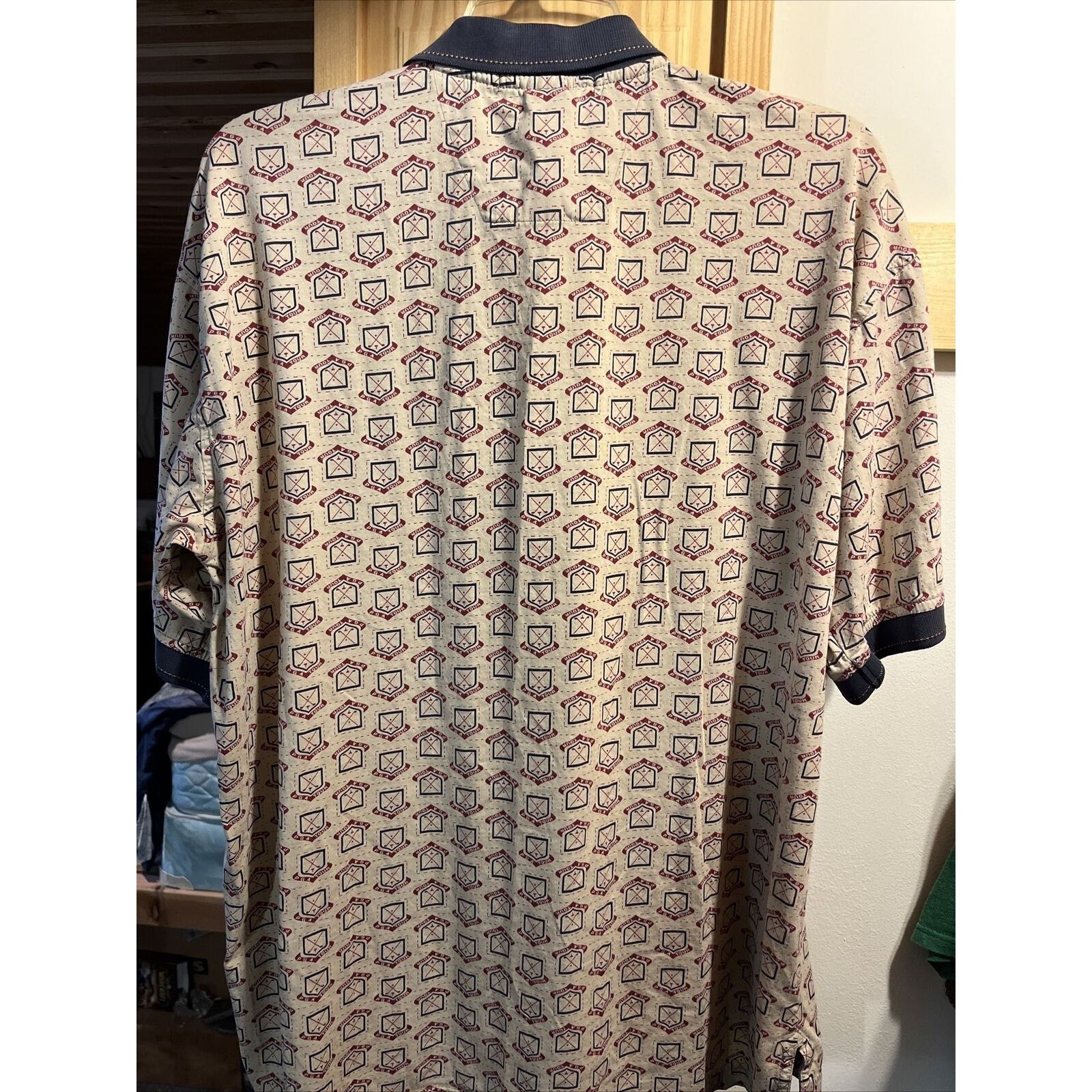 PGA Tour PGA Tour Men’s L Beige PGA Print Button Up Cotton Polo Shirt Size US L / EU 52-54 / 3 - 10 Thumbnail