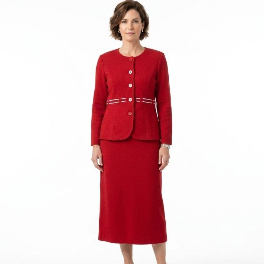 Other Vintage Leslie Fay 2 Pc Red Skirt Suit Women Size 10 Size L / US 10 / IT 46 - 1 Thumbnail