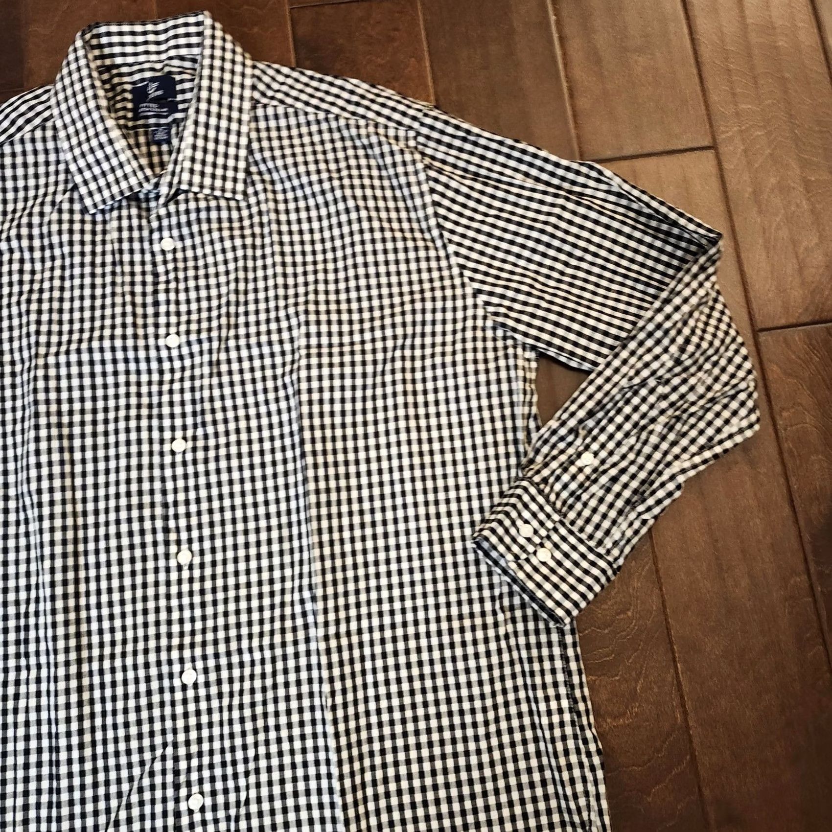 Dockers DOCKERS Dress Shirt Men XL White Black Checkered Fitted Stretch Collared Long Sleeve Button-Front Cotton Size 46R - 5 Thumbnail