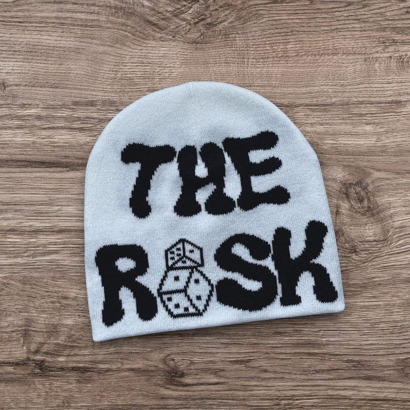 Y2K Skater Dice Beanie | Alt Grunge Graphic Risk Hat in White, Men’s