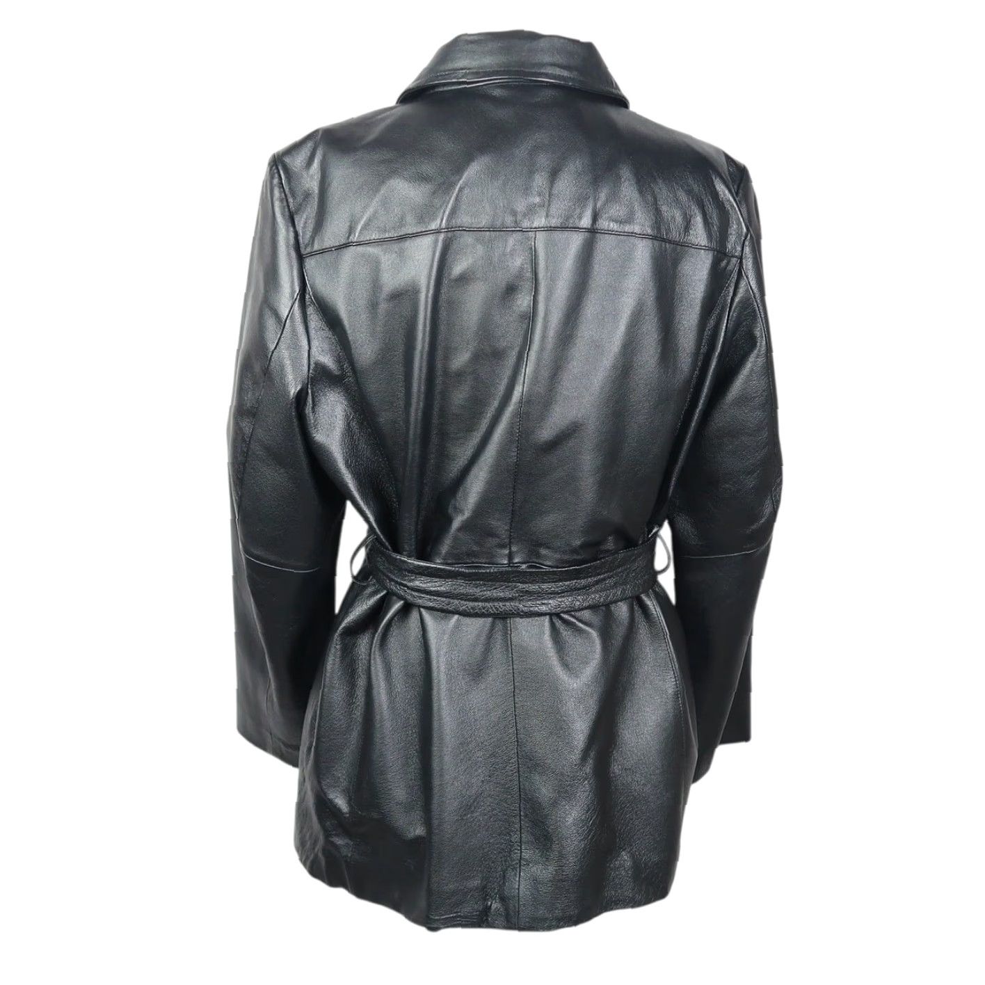 Worthington VINTAGE Worthington Black Leather Zip Front Belted Jacket LP Size L / US 10 / IT 46 - 4 Thumbnail