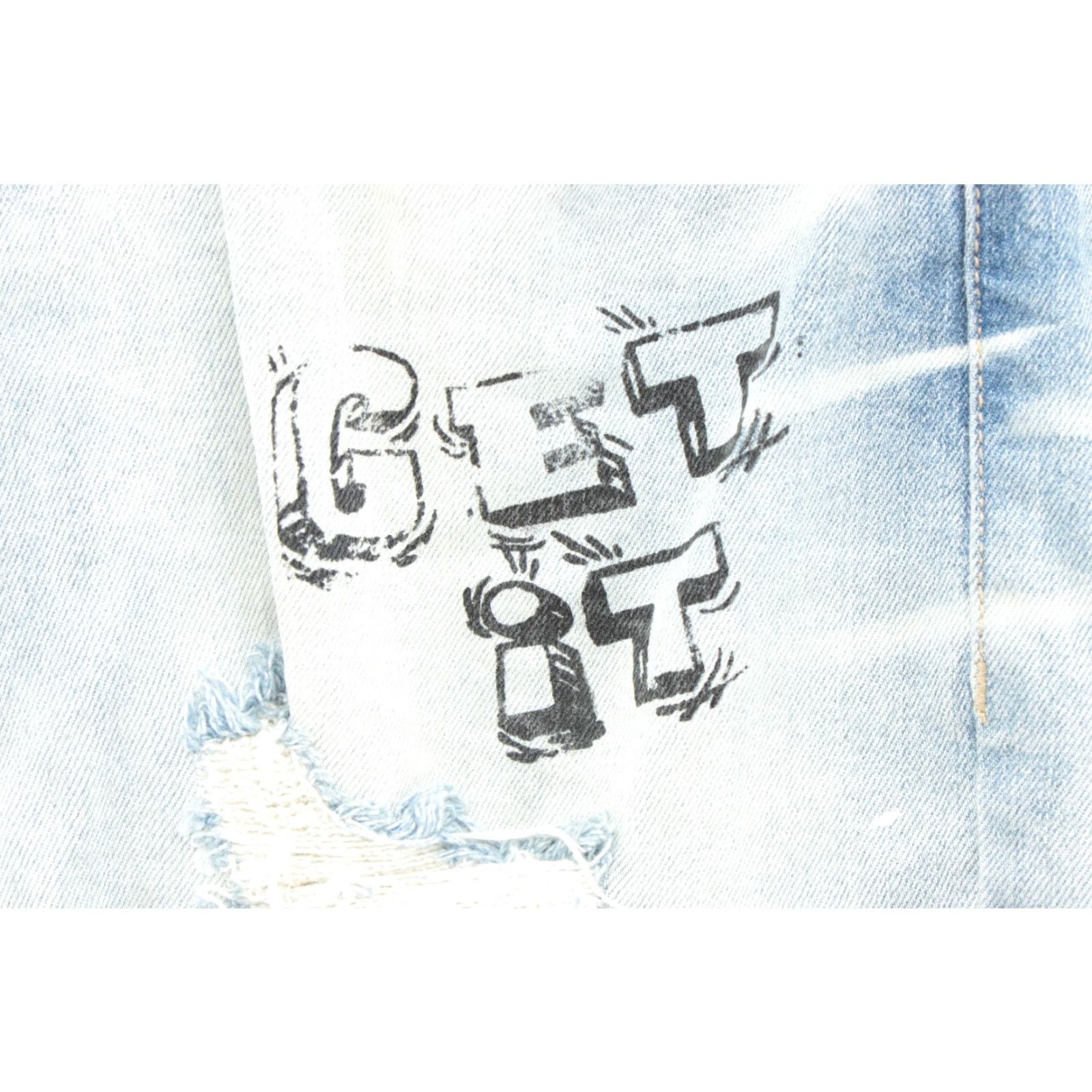 Vintage VINTAGE Smoke Rise Jeans Mens 38X32 5-Pocket Denim Distressed Graphic Streetwear Urban 90s Punk Hip Hop Skull Band City Logo Patches Fringes Size US 38 / EU 54 - 2 Thumbnail