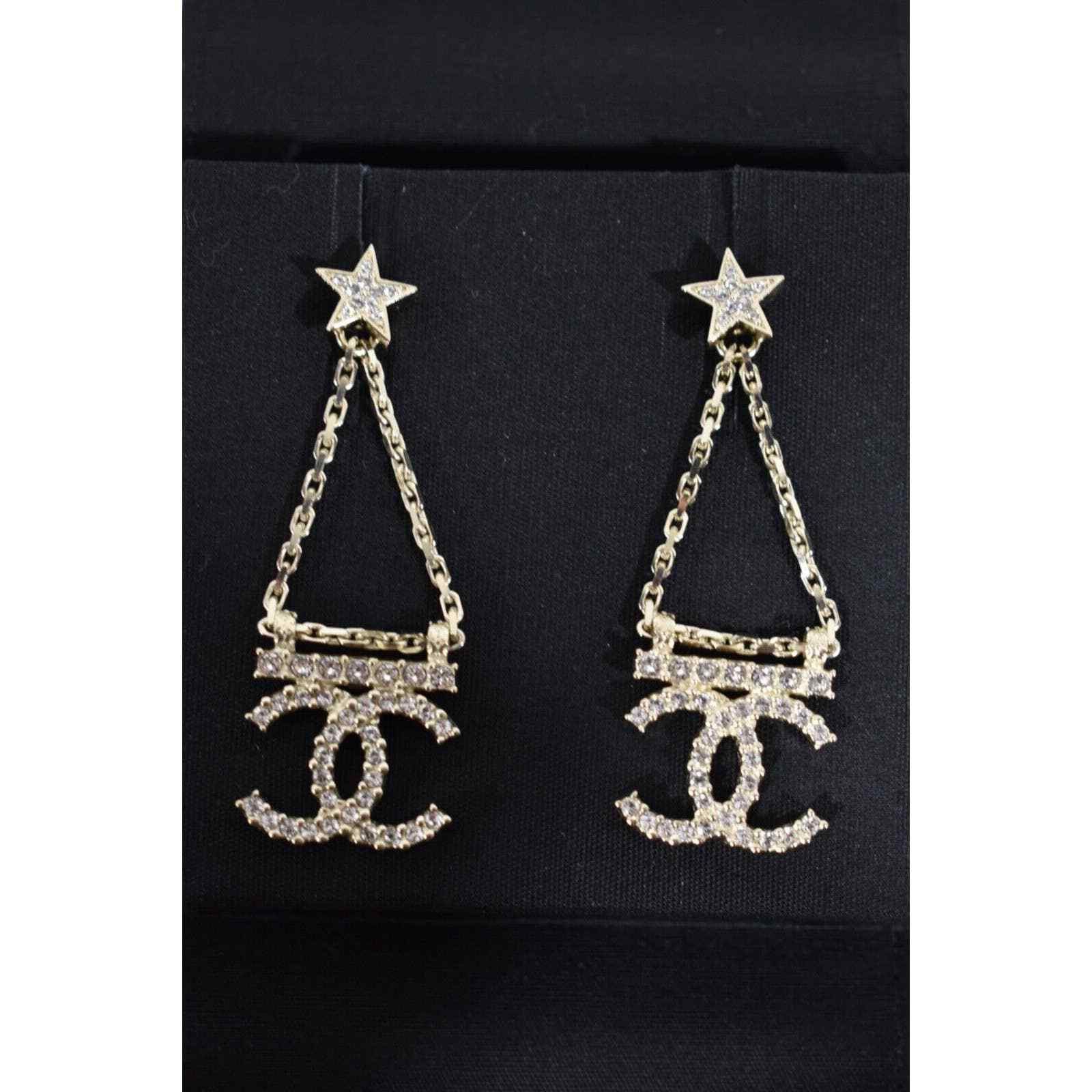 Chanel Chanel Gold Star Crystal Chain Dangle Statement Earrings Size ONE SIZE - 4 Thumbnail