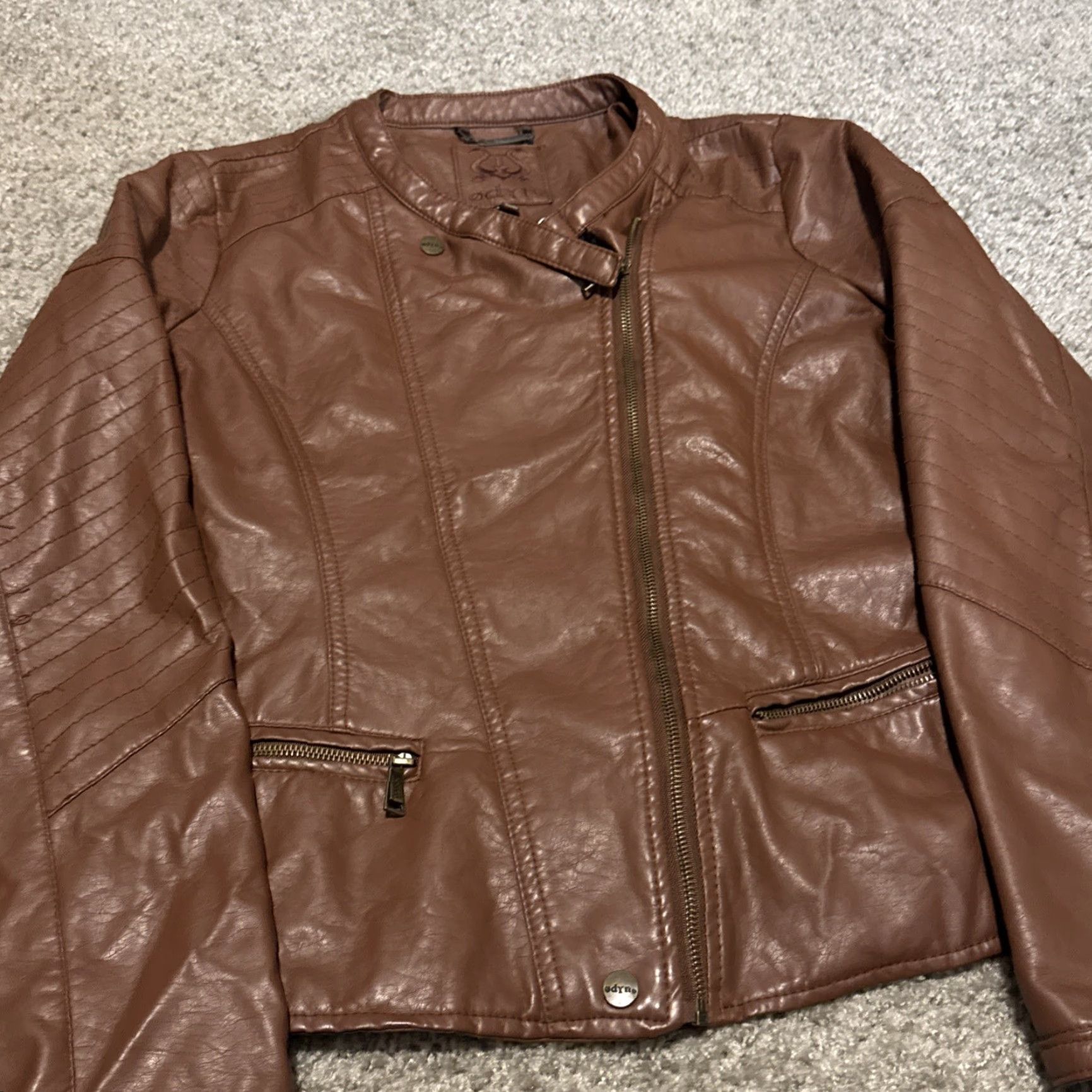 J Brand VINTAGE Odyn Brown Leather Moto Jacket Women Large M Brown Leather Moto Adult Large ODYN Brand Women's Jacket Motorcycle Size M / US 6-8 / IT 42-44 - 2 Thumbnail