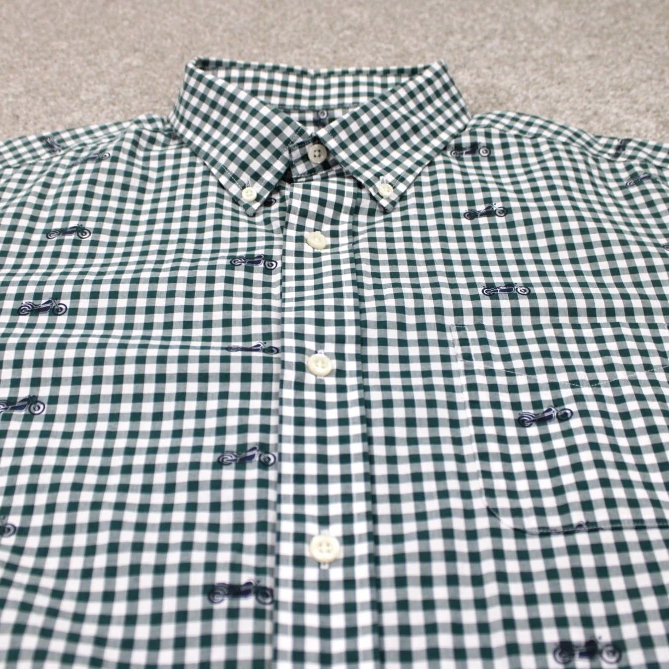 Cremieux Cremieux Classics Shirt Mens Large Green Ginham Motorcycle Print L/S Cotton Size US L / EU 52-54 / 3 - 5 Thumbnail
