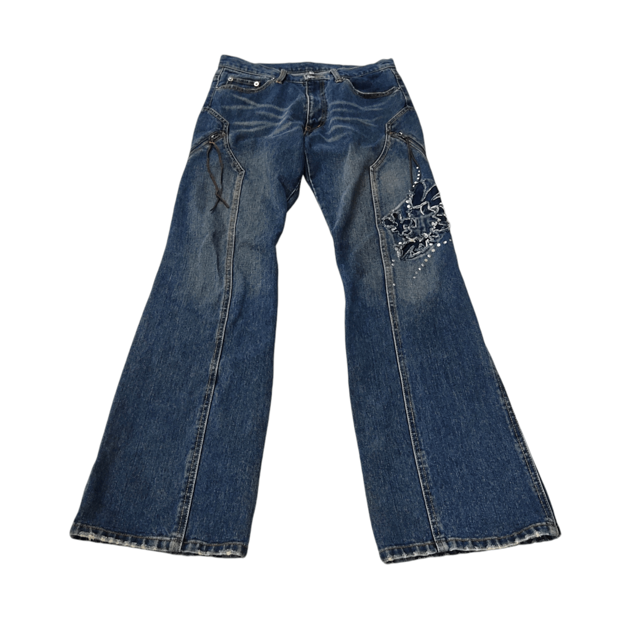 Beauty Beast CUSTOM CULTURE Patchwork Flare Denim Pants Size US 31 - 4 Thumbnail