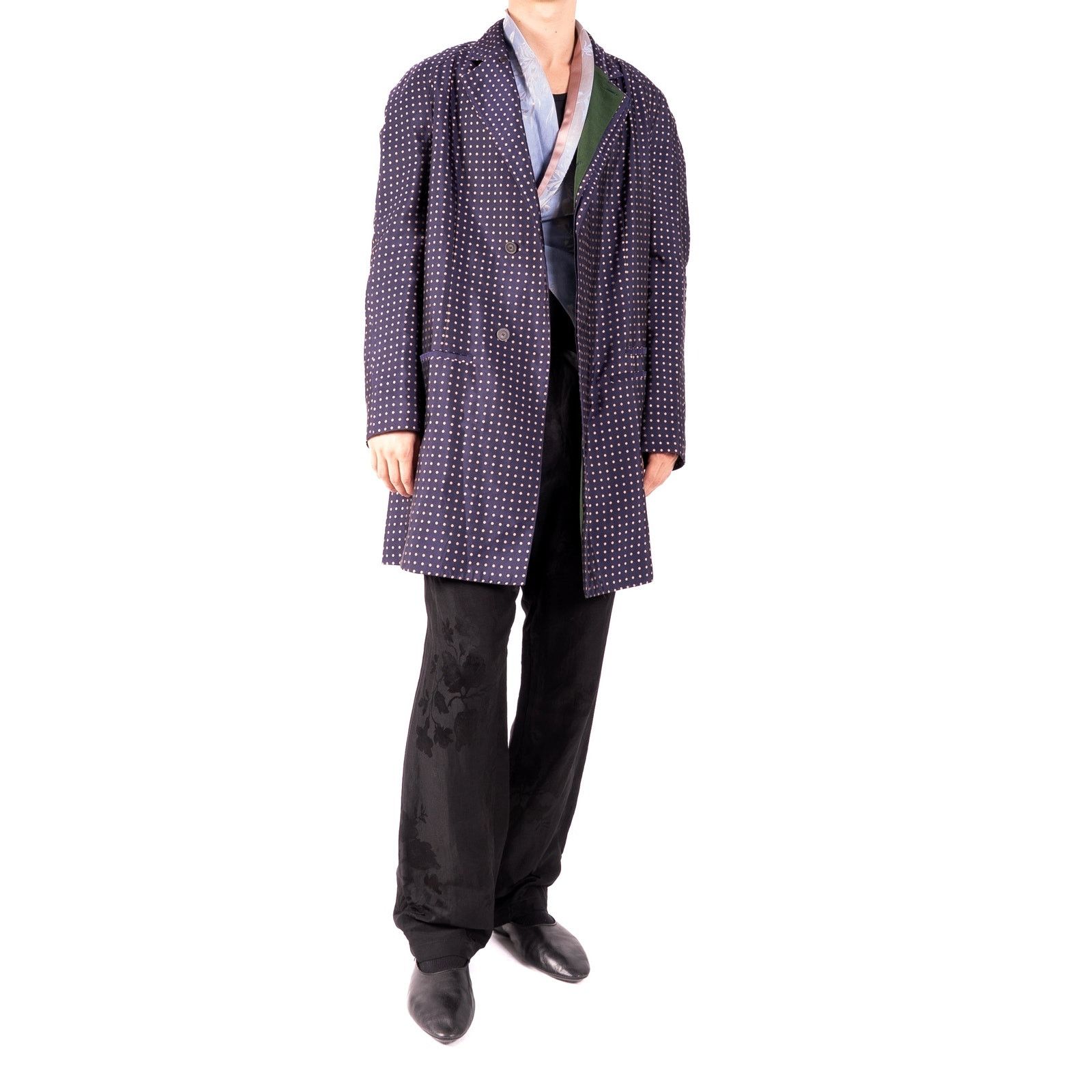 Haider Ackermann SS14 Classic Raglan Coat in Blue & Gold Silk Jacquard Size US XL / EU 56 / 4 - 4 Thumbnail