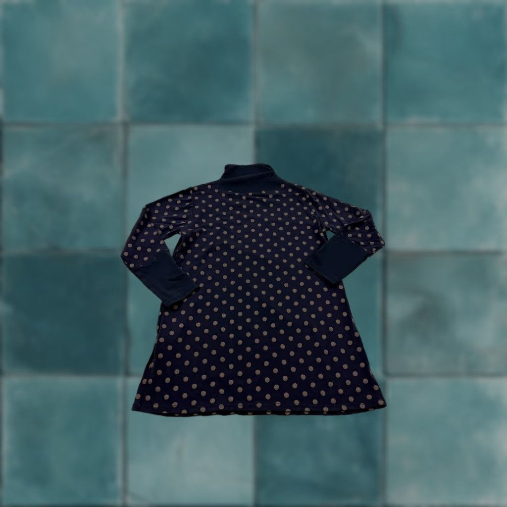 Vintage Cest Tout Dress Womens Large Navy Brown Polka Dot Turtleneck Long Sleeve Pullover Dress Size L / US 10 / IT 46 - 1 Thumbnail