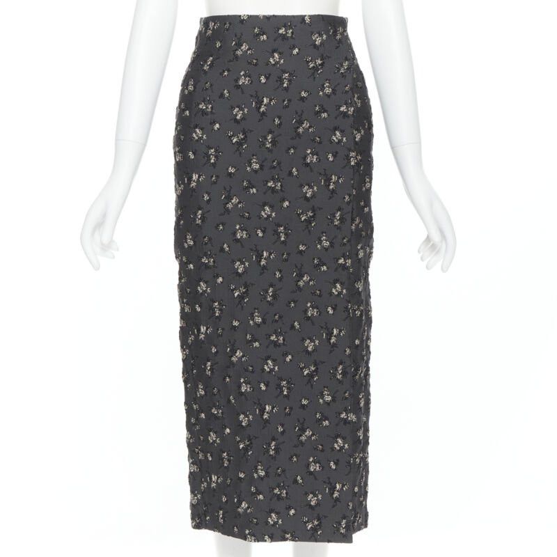 Brock Collection BROCK COLLECTION grey floral cloque front dart knee length pencil skirt Us0 XS Size 25" / US 0 / IT 36 - 1 Thumbnail