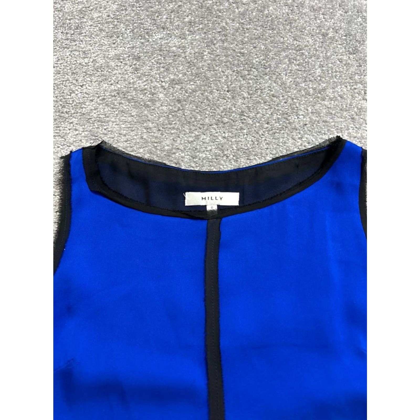 MILLY MILLY Tank Shirt Womens 0 Blue Silk Stretch Lined Round Neck Contrast Trim Casual Size XS / US 0-2 / IT 36-38 - 3 Thumbnail