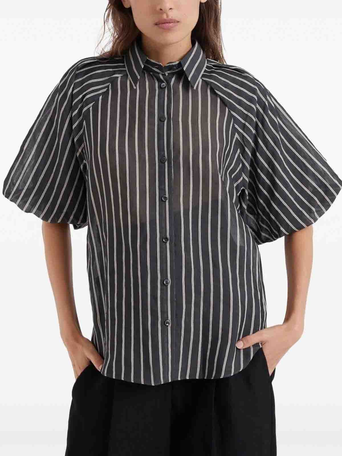 Brunello Cucinelli o1y0725 Short Sleeves Striped Shirt in Black/White Size XXS / US 00 / IT 34 - 2 Thumbnail