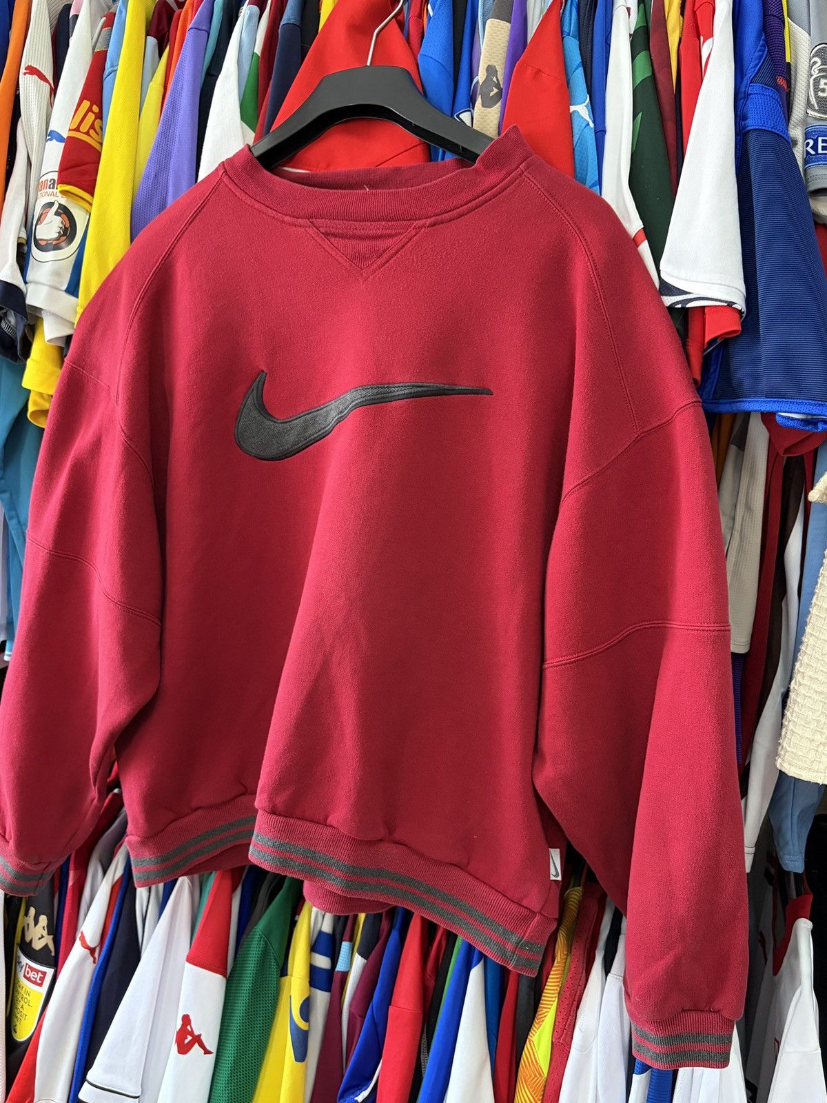 Nike Vintage 90s Nike Big Swoosh Red Crewneck Sweatshirt L Size US L / EU 52-54 / 3 - 15 Thumbnail