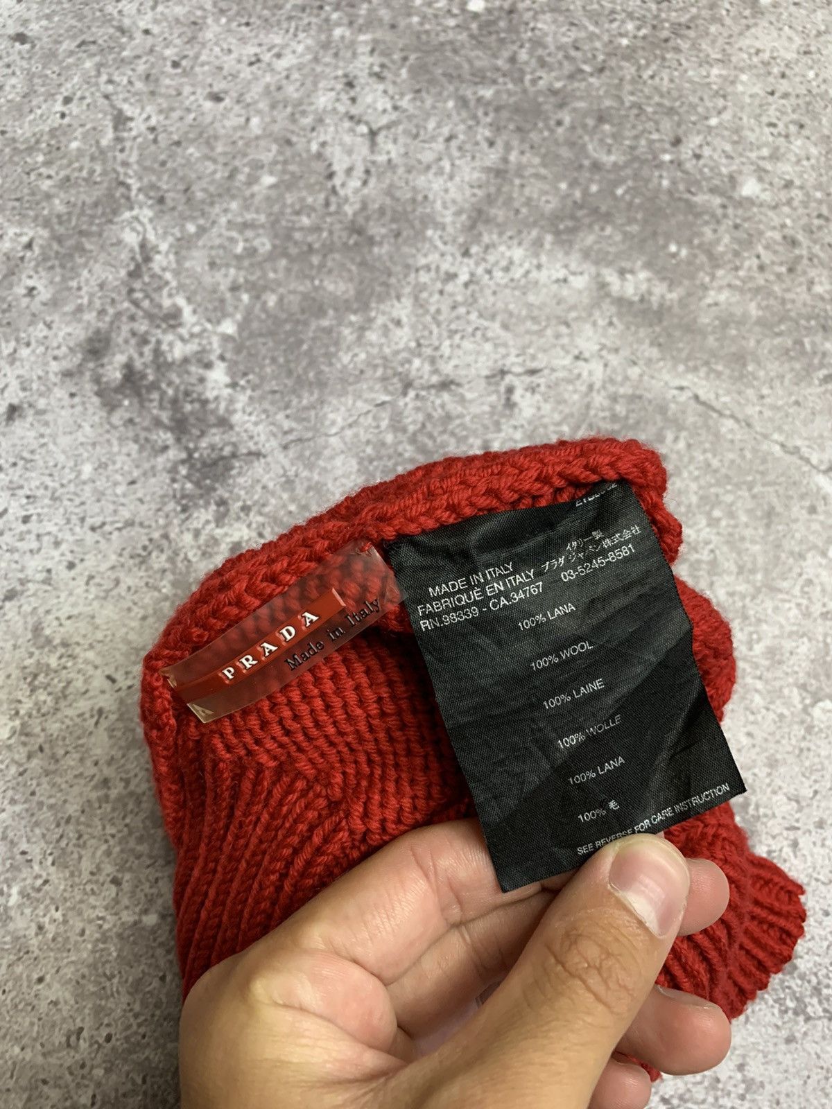 Prada × Vintage Prada Vintage Red Tab Wool Beanie Hat Size ONE SIZE - 6 Thumbnail