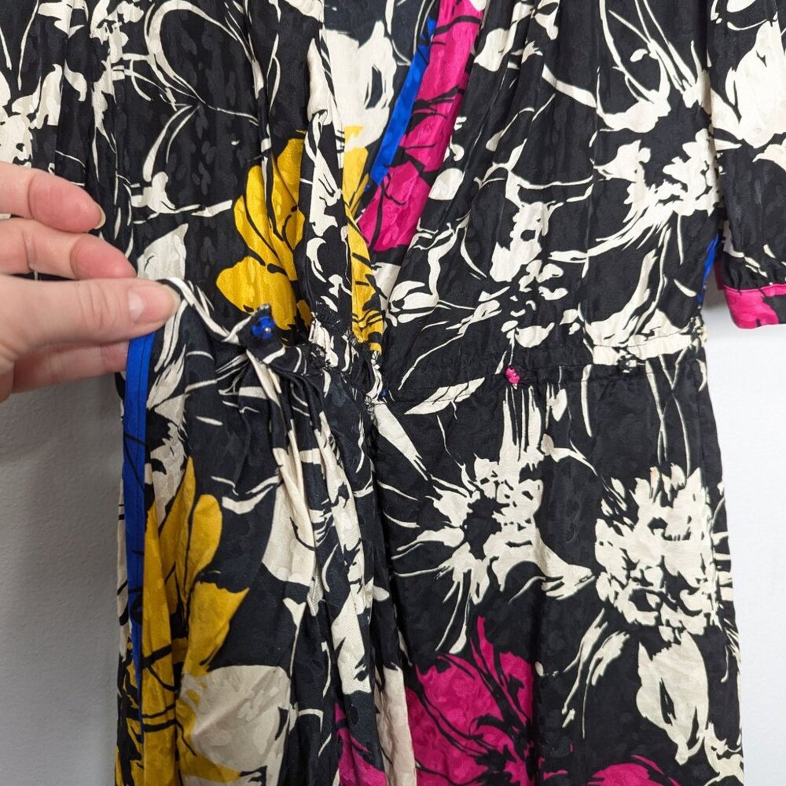 Vintage Vintage Jerri Sherman Bold Graphic Floral Print Silk Dress Size XS / US 0-2 / IT 36-38 - 7 Thumbnail