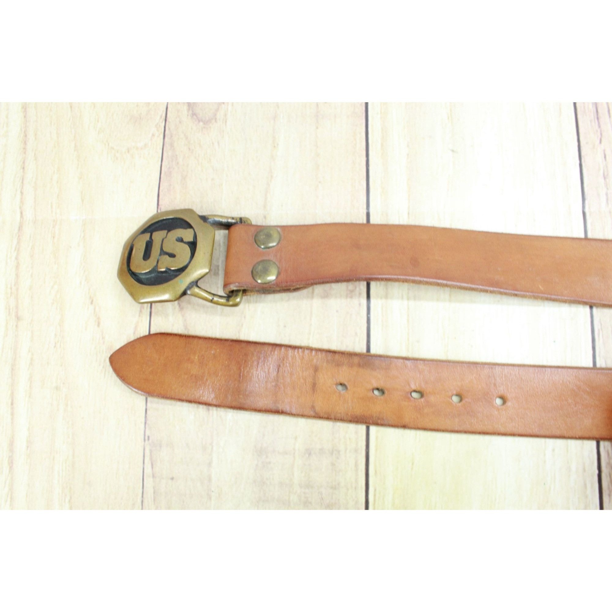 Leather × Vintage 70s Bras Tech US Civil War Union Army Military Belt 30" Size 30 - 3 Thumbnail