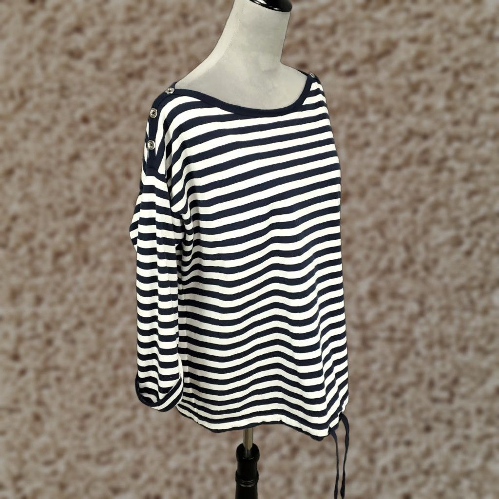 Anne Klein Anne Klein Top Womens 1X Striped Boat Neck Nautical Drawstring Hem Button Accent Size XL / US 12-14 / IT 48-50 - 1 Thumbnail
