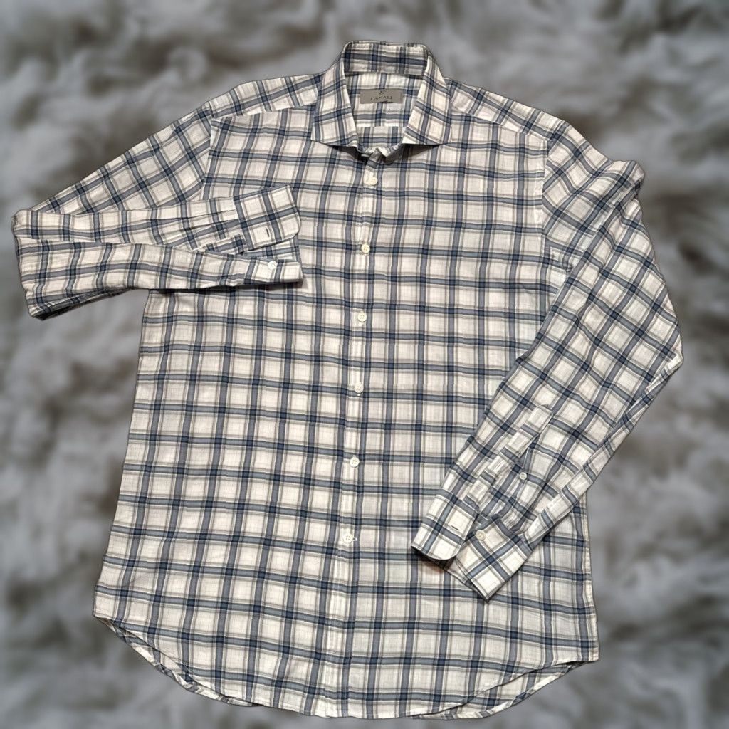 Canali Canali Shirt Mens Large Blue Plaid Button-Up Pocket Italy Size US L / EU 52-54 / 3 - 1 Thumbnail