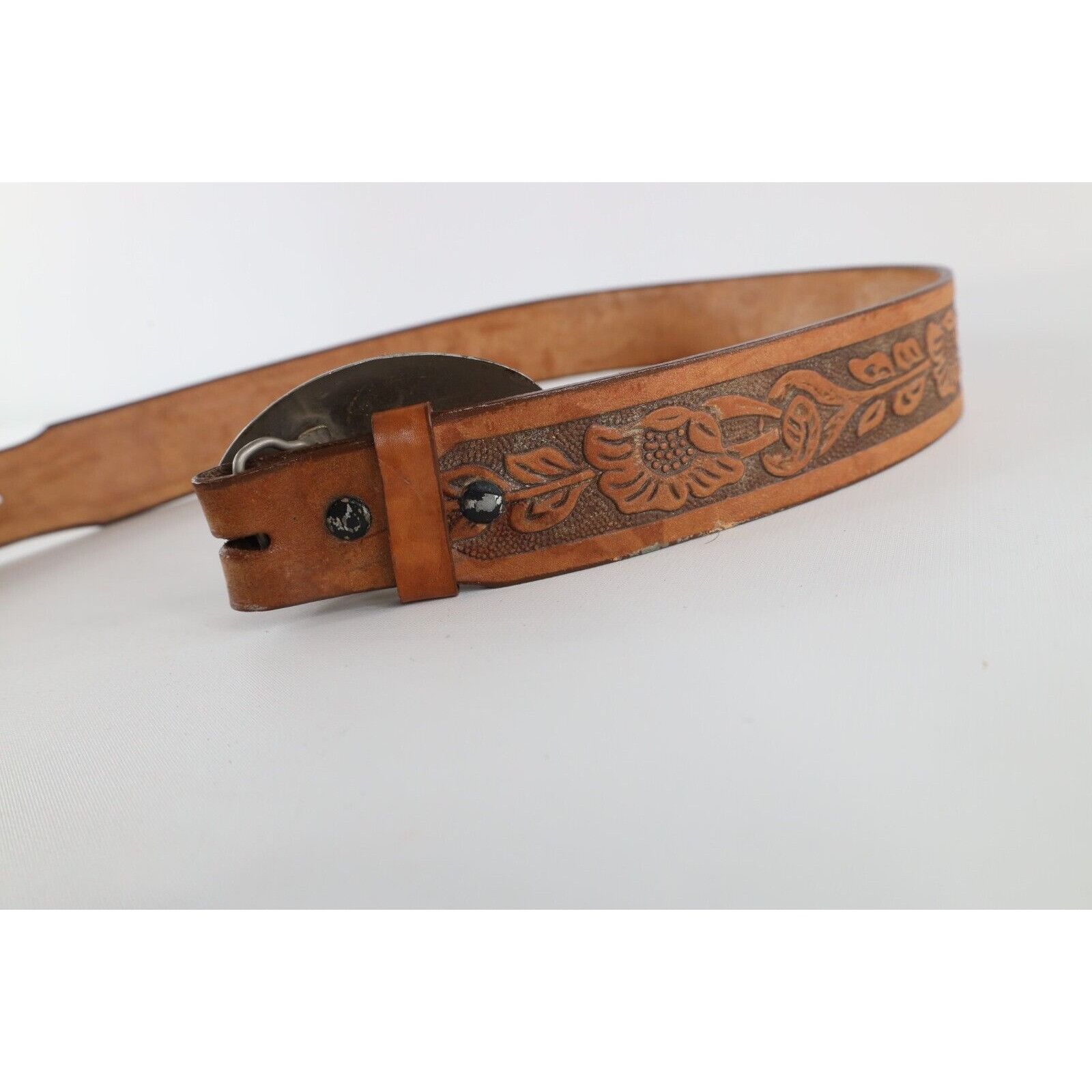 Vintage Vintage 70s Streetwear Flower Floral Tiger Leather Belt Size 36 - 8 Thumbnail
