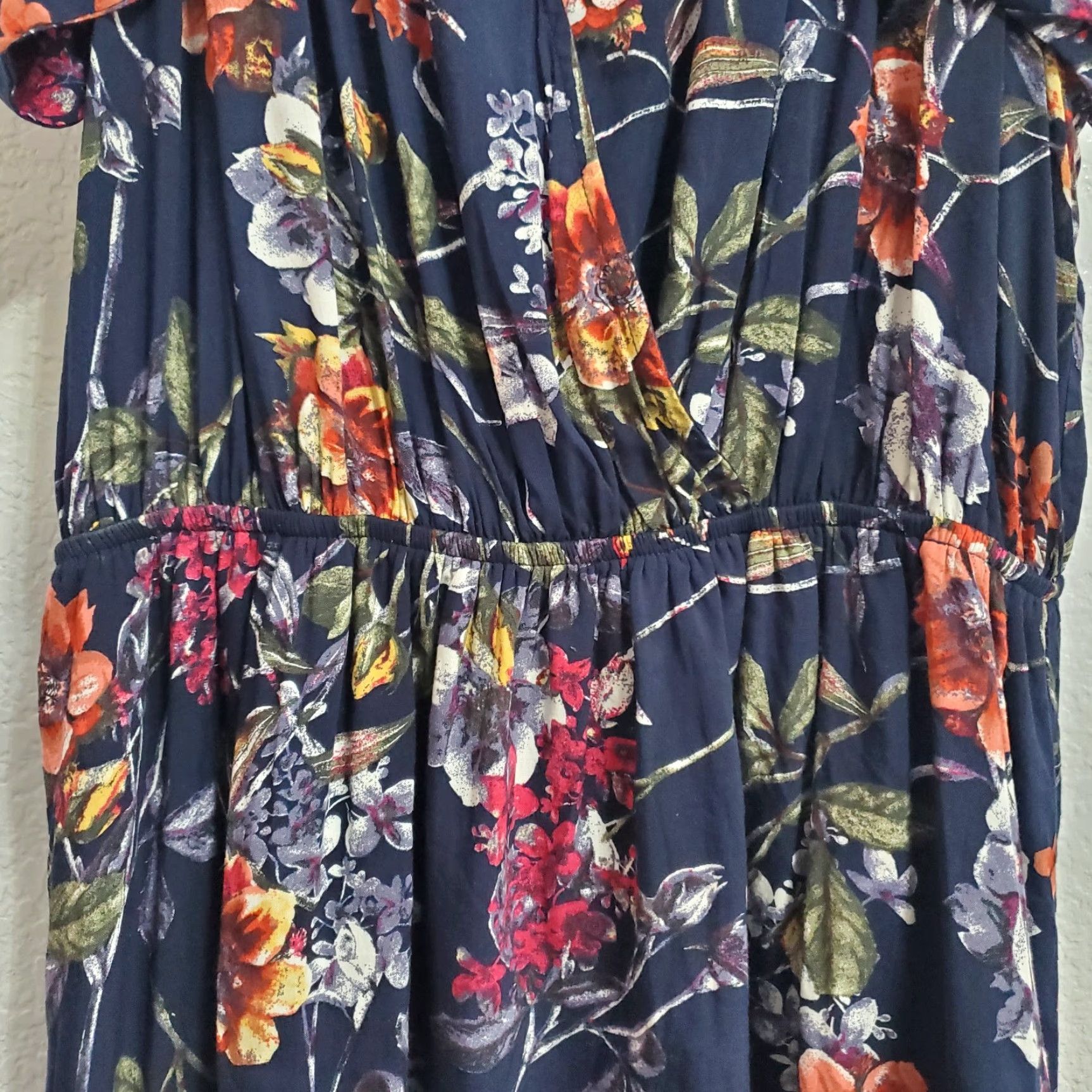 Vintage VINTAGE Entro Dress Women M Blue Floral Faux Wrap Cold Shoulder Elastic Waist Lined Boho Size M / US 6-8 / IT 42-44 - 7 Thumbnail