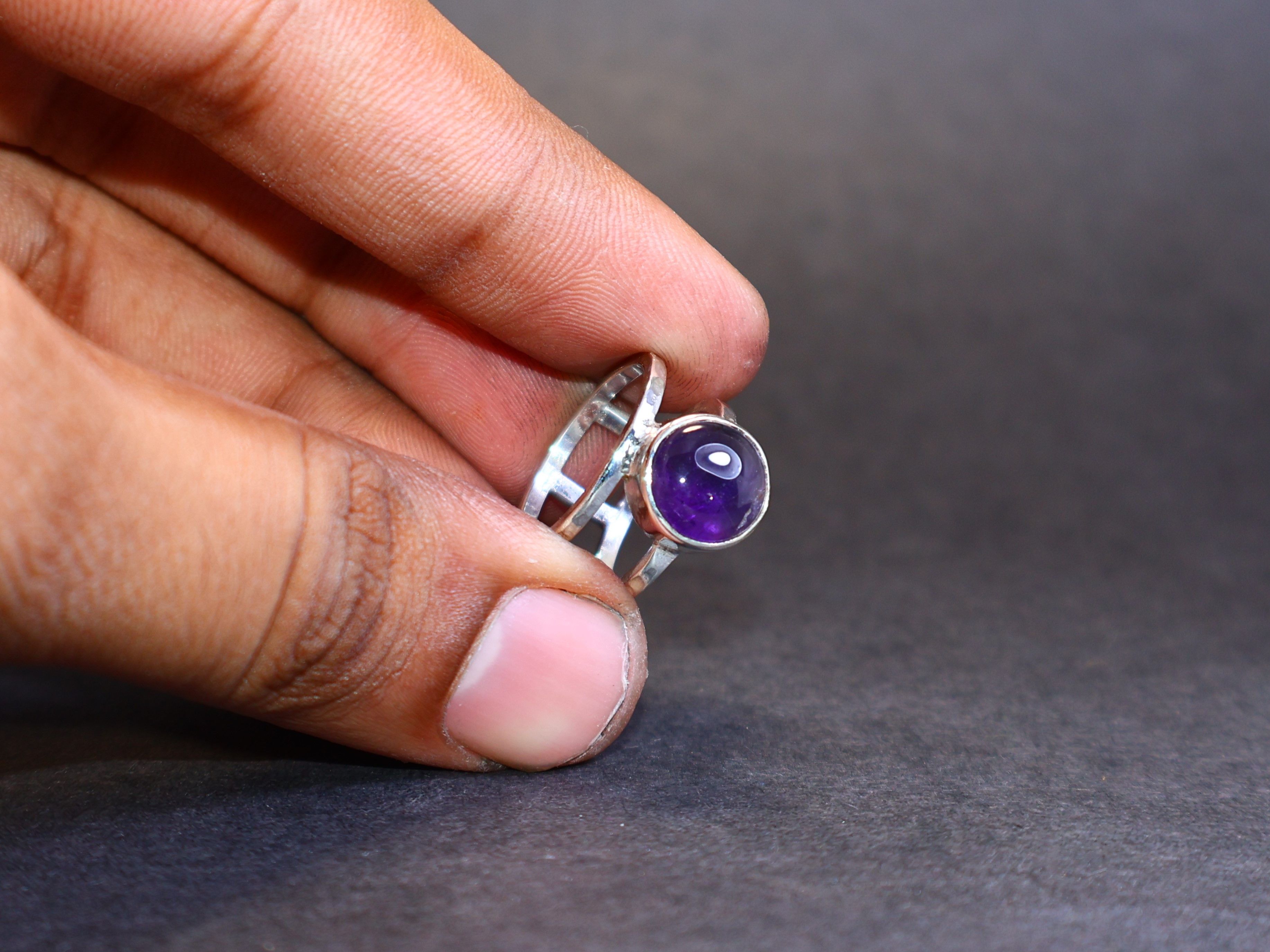 Handmade Amethyst Ring, Double Band, Sterling Silver, Purple Amethyst Size ONE SIZE - 8 Thumbnail