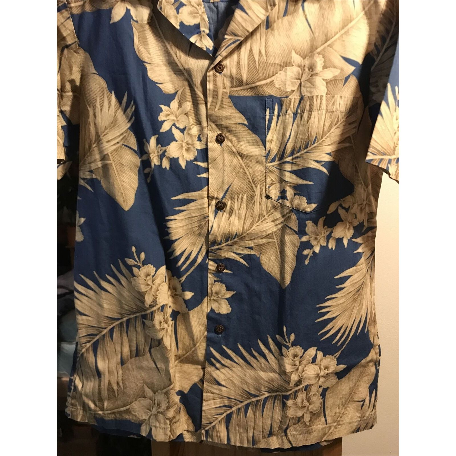 Other Malihini Men M Blue Gold Floral Button Cotton Hawaiian Shirt Size US M / EU 48-50 / 2 - 8 Thumbnail