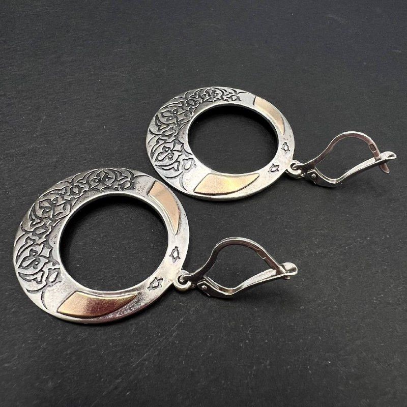 Vintage Vintage 925 Silver 14K Gold Earrings Floral Engraved 8.6gr Size ONE SIZE - 3 Thumbnail