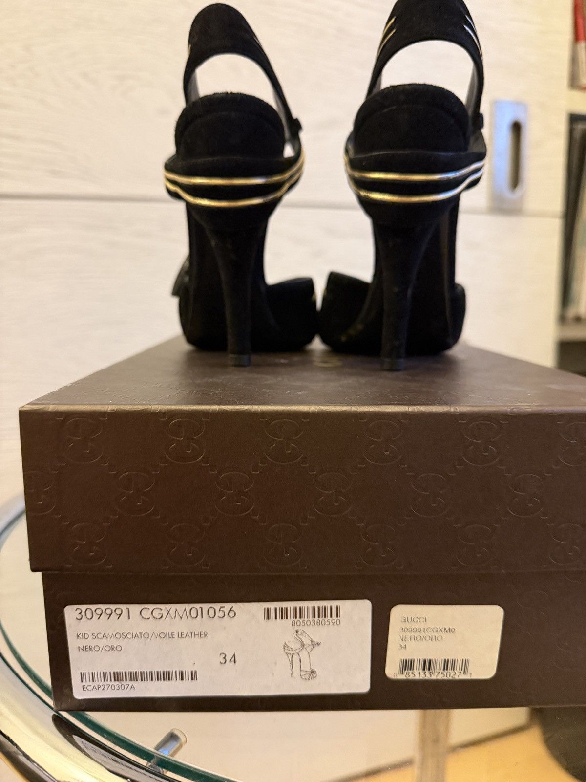 Gucci Gucci Suede black & gold runway heel Size US 4 / IT 34 - 4 Thumbnail