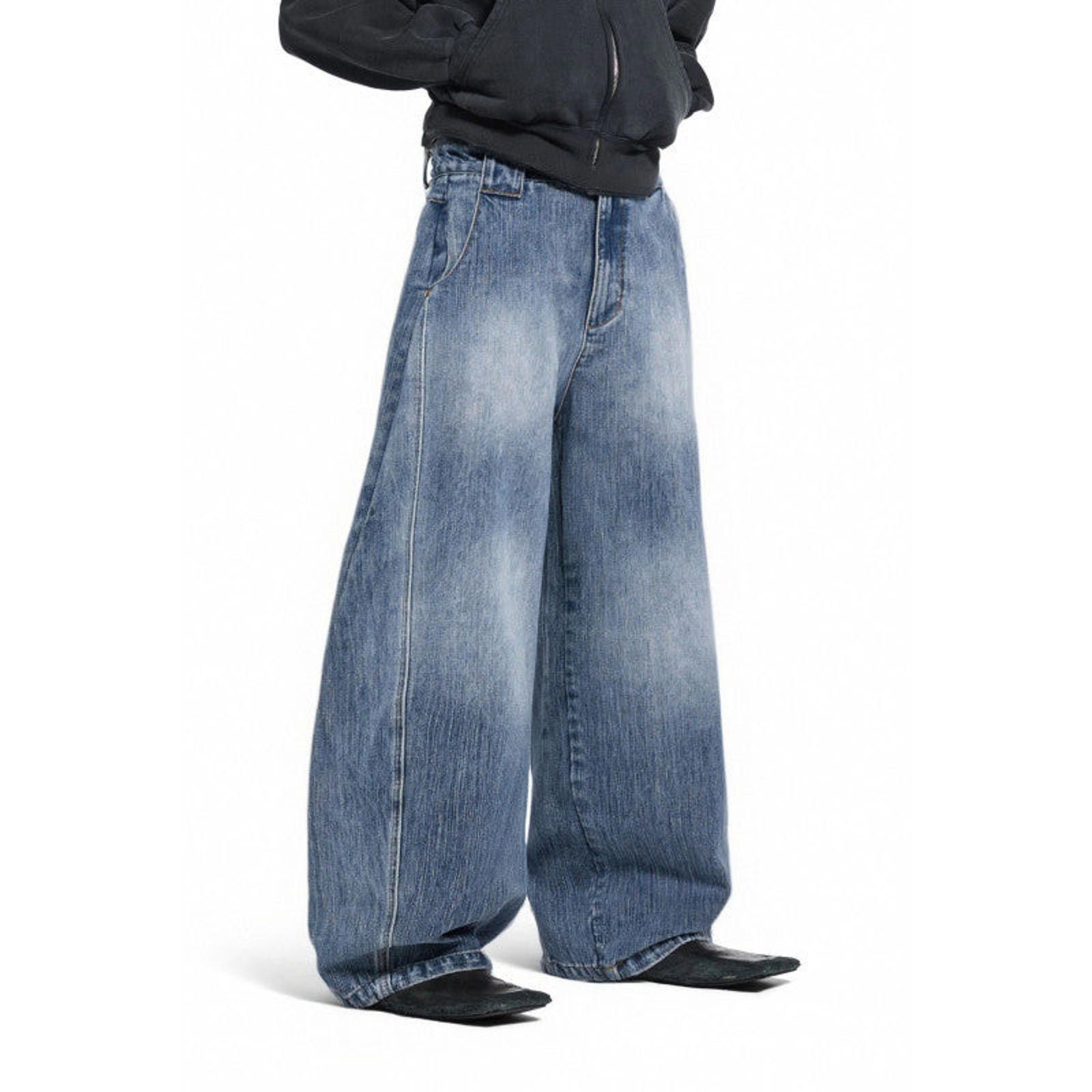 Vintage Blue Wide Leg Denim Jeans, Baggy Street Style Jeans Size US 32 / EU 48 - 2 Thumbnail