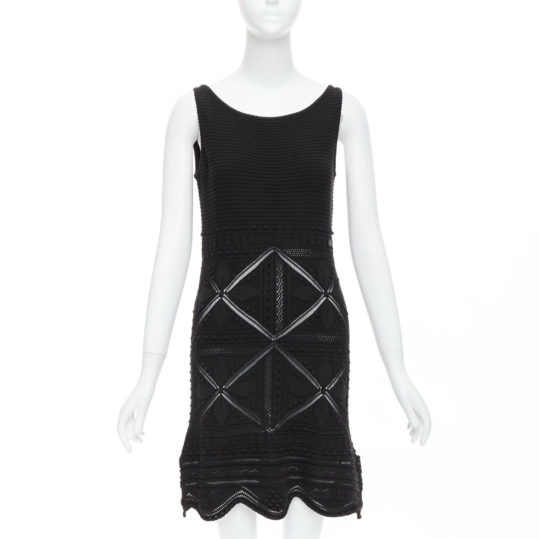 Chanel CHANEL 04P black cotton knitted pointelle floral sheer knee dress FR38 M Size M / US 6-8 / IT 42-44 - 1 Thumbnail