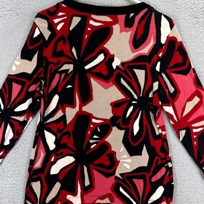 Vintage Chicos Travelers Womens Blouse Long Sleeve Floral Black Red Tan Square Neck Tunic 1 Size XS / US 0-2 / IT 36-38 - 2 Thumbnail