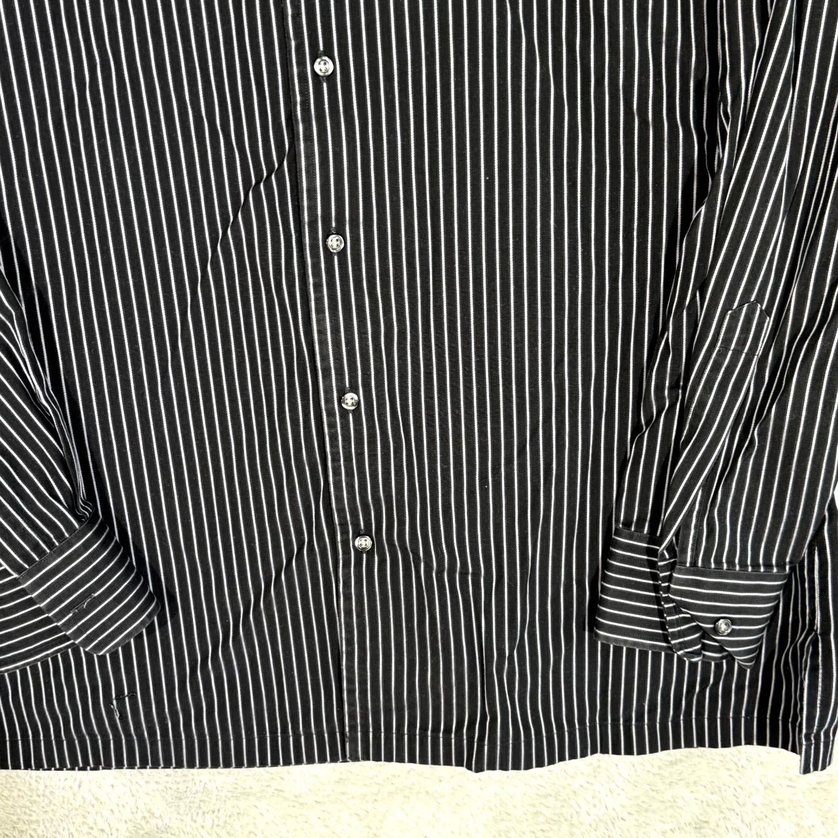Hugo Boss HUGO BOSS Dress Shirt 17 (34/35 Sleeve) Black Pinstripe Long Sleeve Button-Up Shirt Mens Dress Shirt Size 46R - 6 Thumbnail