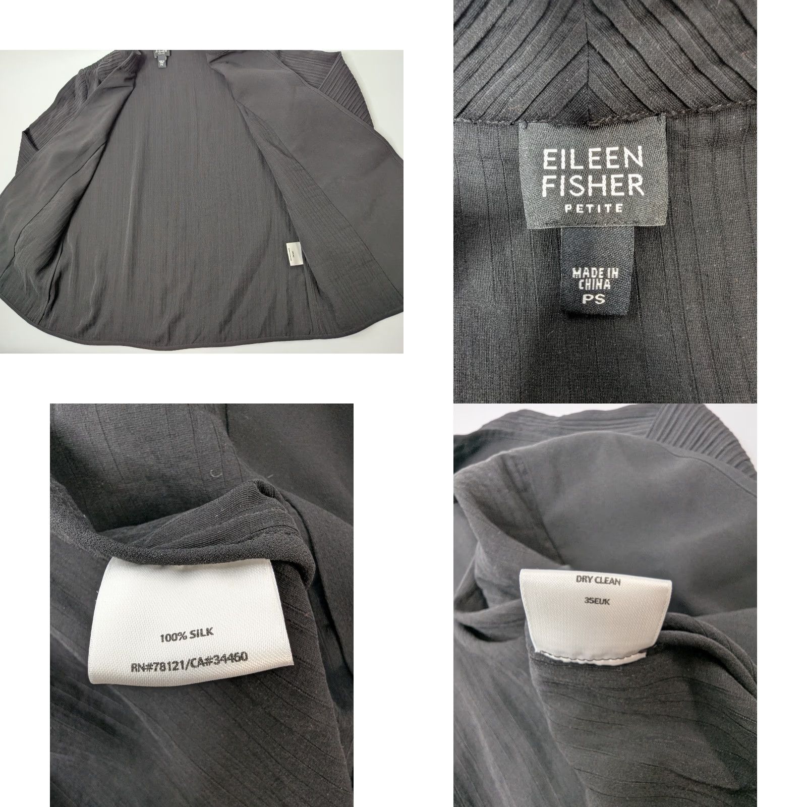 Eileen Fisher EILEEN FISHER Silk Pleated Open front Long Sleeve Black Blazer Top Petite Small Blazer Women Silk Open Front Pleated Black Small Petite Size S / US 4 / IT 40 - 8 Thumbnail